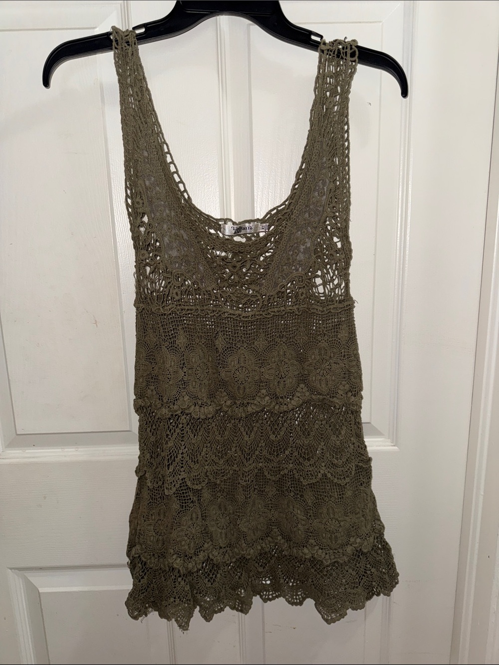Crochet Scoop Neck Tank — Olive Green